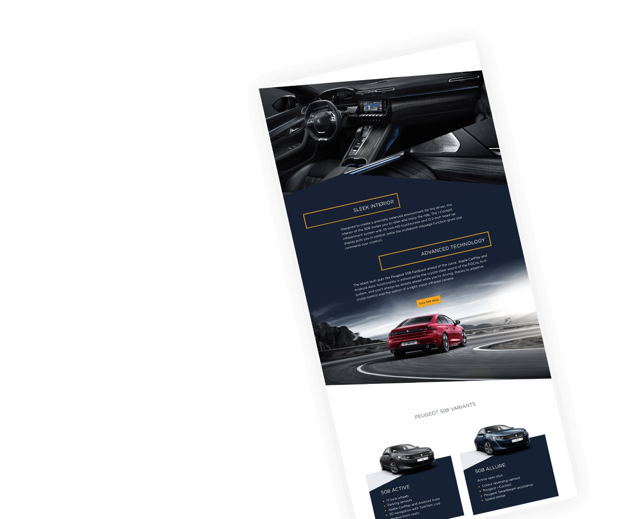 Peugeot landing page for the 508 model